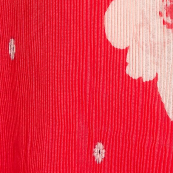 NWOT GANNI Ruffle Cap Sleeves Red Floral Plissé Chiffon Tie Blouse/Top S $265 - Picture 8 of 10